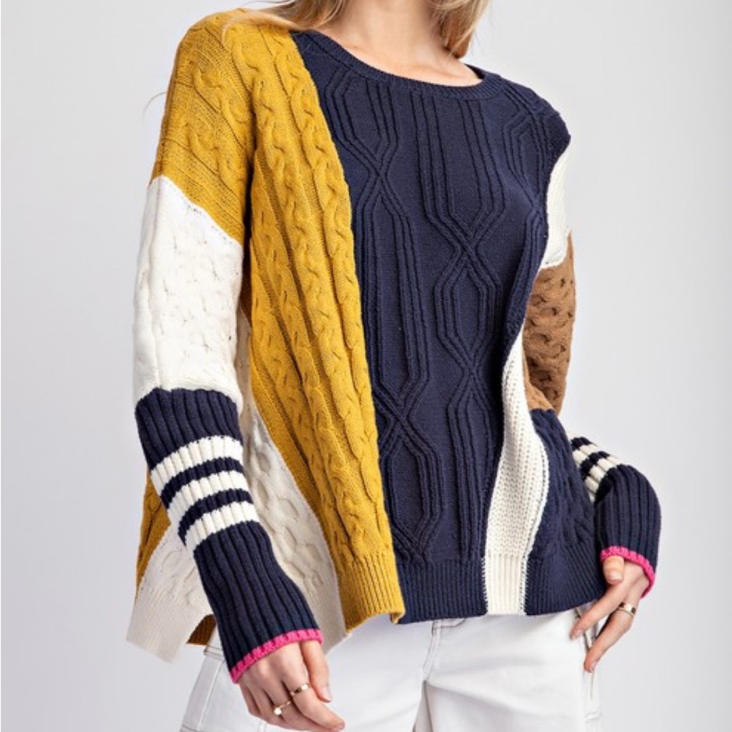 New Cable Knit Patchwork Sweater
